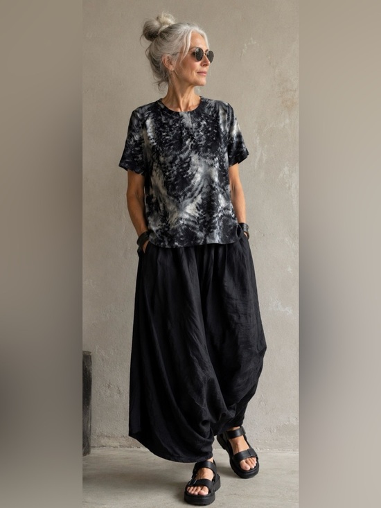 Noa Noa Tops - Noa Noa Viscose Blue Black White Abstract Swirl Print Blouse Top Sz 8 Lagenlook